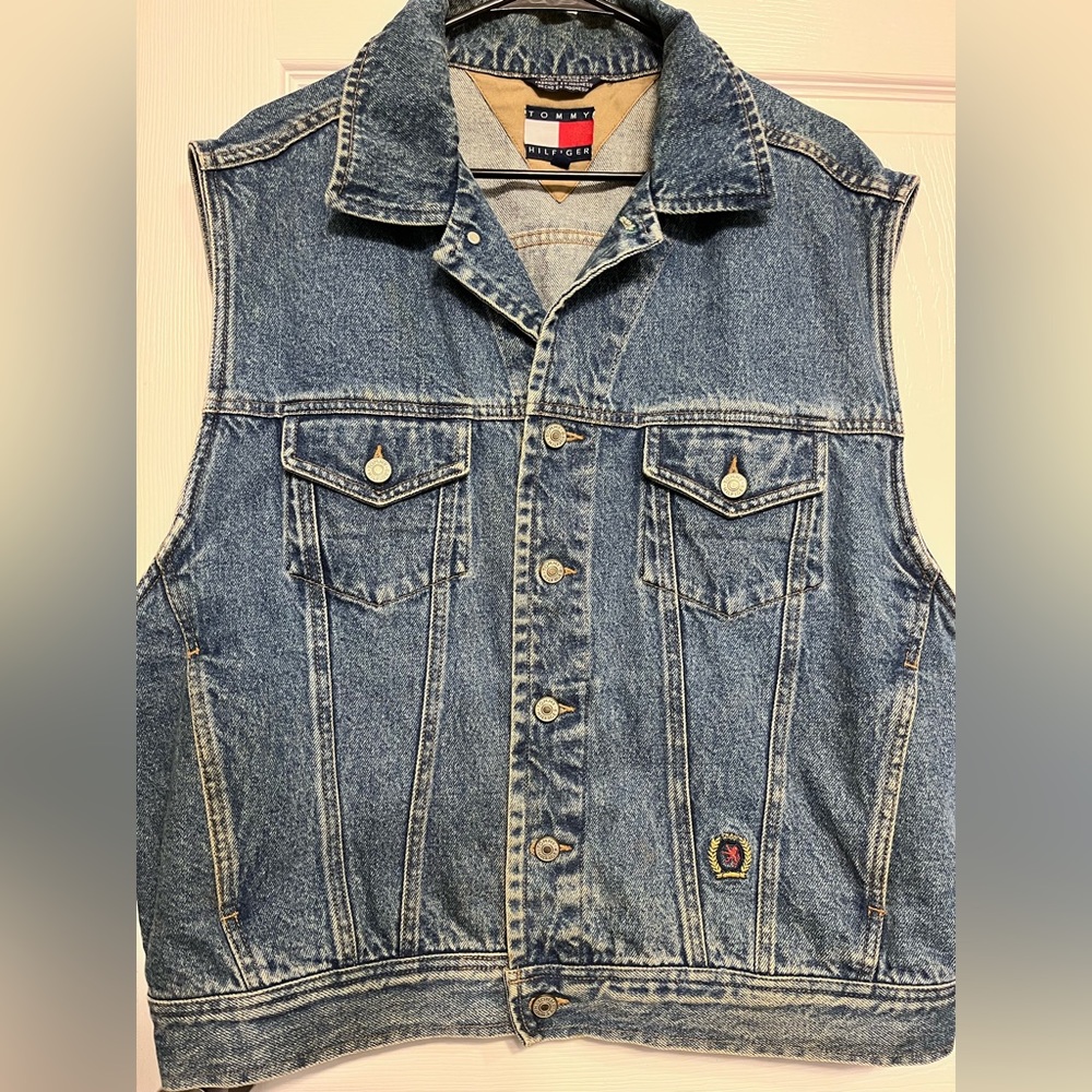 Vintage Tommy Hilfiger Denim Vest Men's Size xlarge Jean Jacket Medium Wash 90's